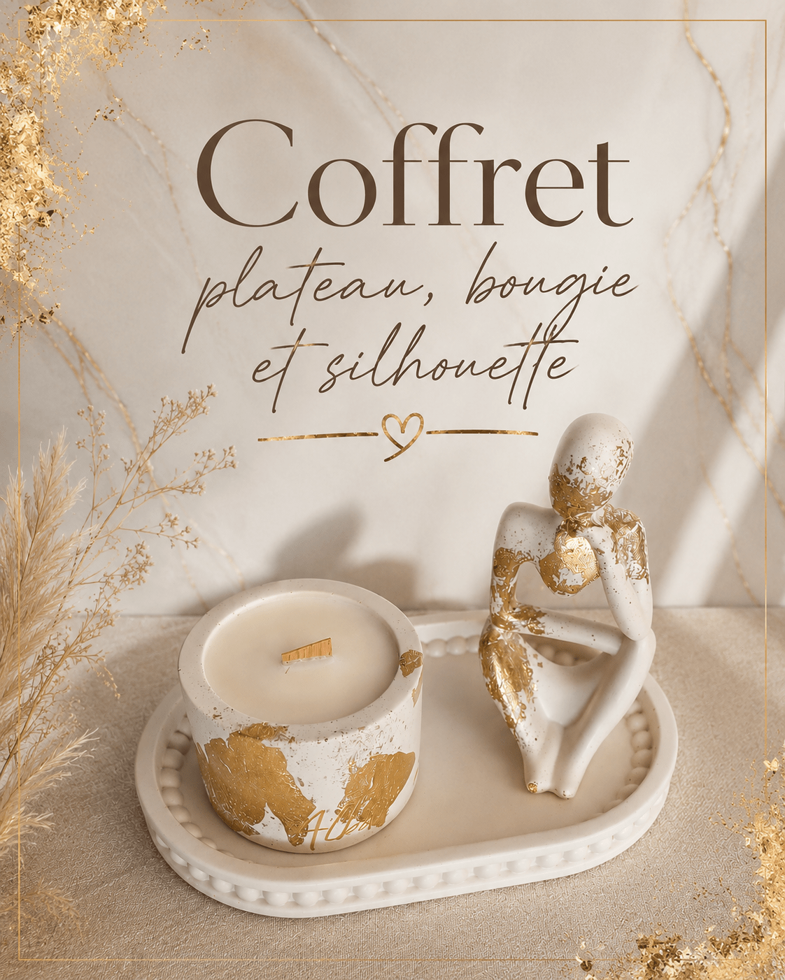 Coffret Plateau ovale perlé, Bougie et Silhouette - Annalisa Candles