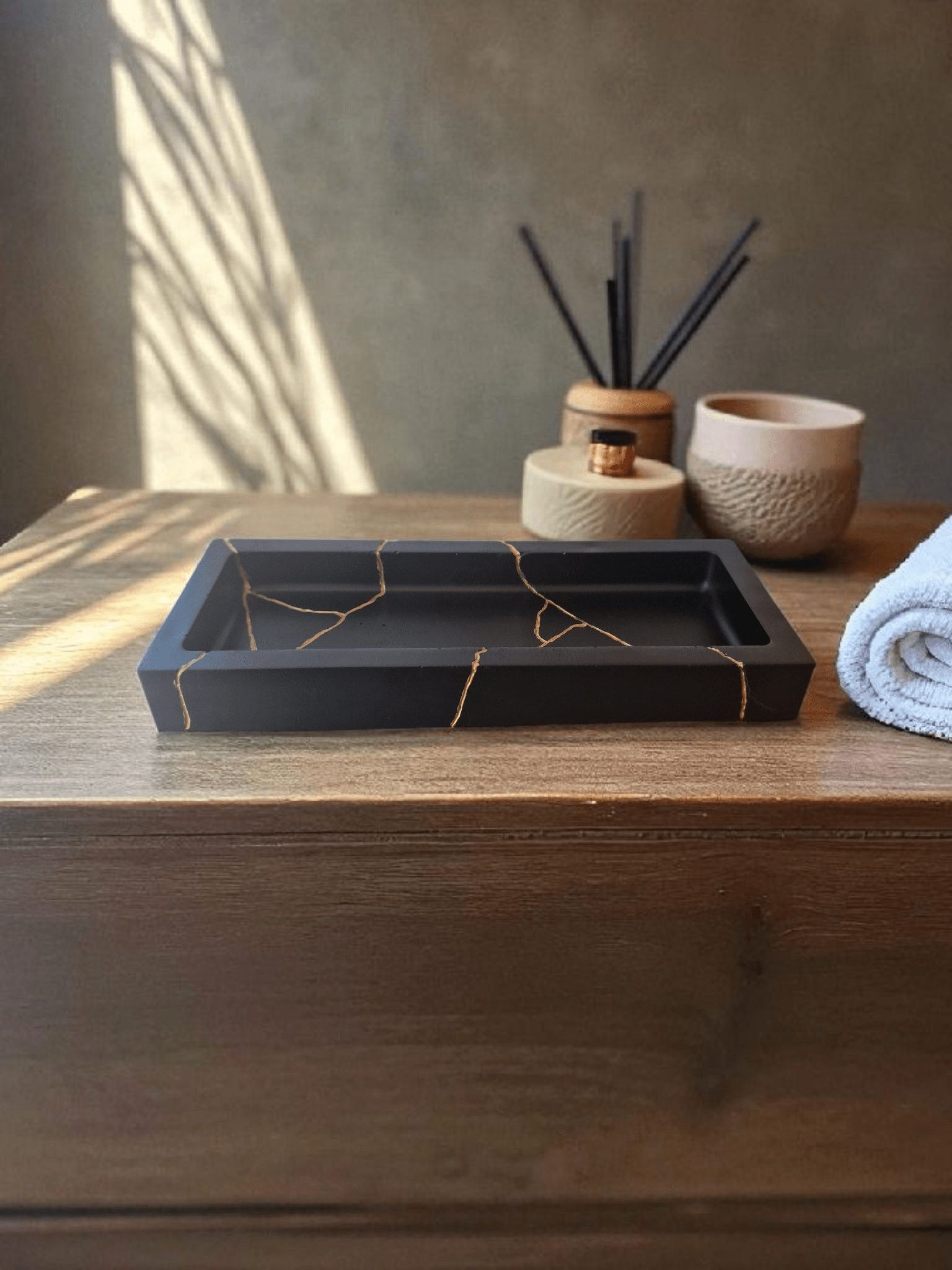Plateau Rectangulaire en Jesmonite – Finition Kintsugi - Annalisa Candles