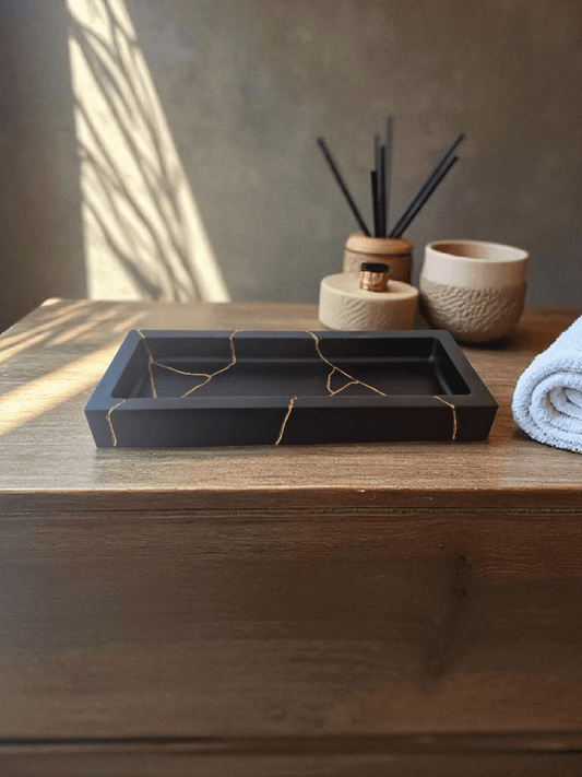 Plateau Rectangulaire en Jesmonite – Finition Kintsugi - Annalisa Candles
